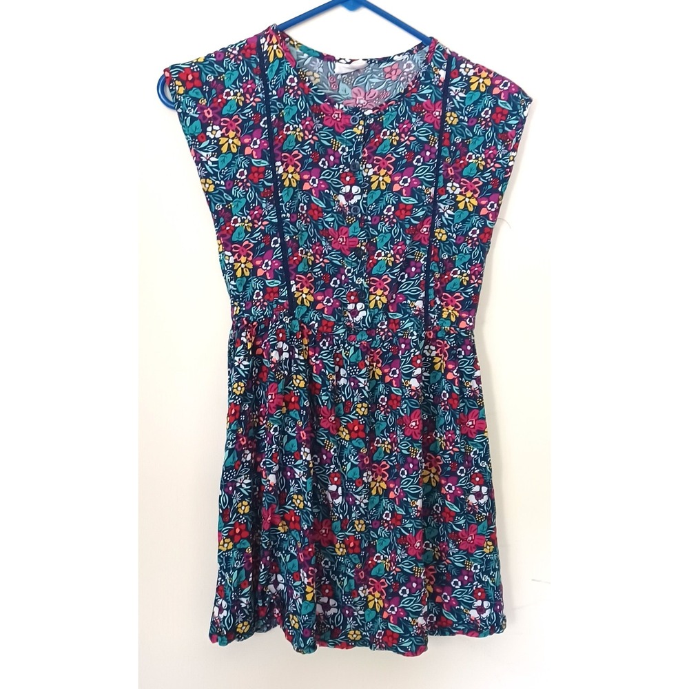 Crazy 8 Girls Blue Floral Button Front Dress Lace Trim Size 10 Prairie Fairycore